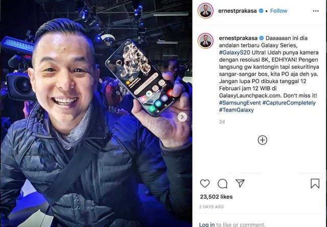 Ernest Prakasa Akui Kecanggihan Samsung Galaxy S20 Series