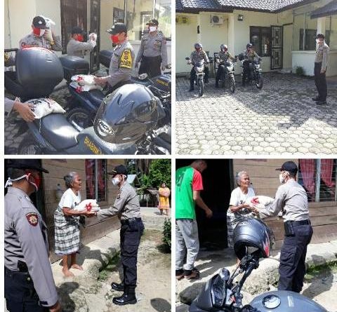 Bakti Sosial Pembagian Sembako Polres Aceh Tamiang untuk Masyarakat yang Terdampak Covid-19 di Wilkum Polsek Rantau